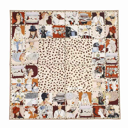 Pure Silk Twill Scarf 25.5×25.5 inches – Archival Fashion Illustration Print - BUBBO