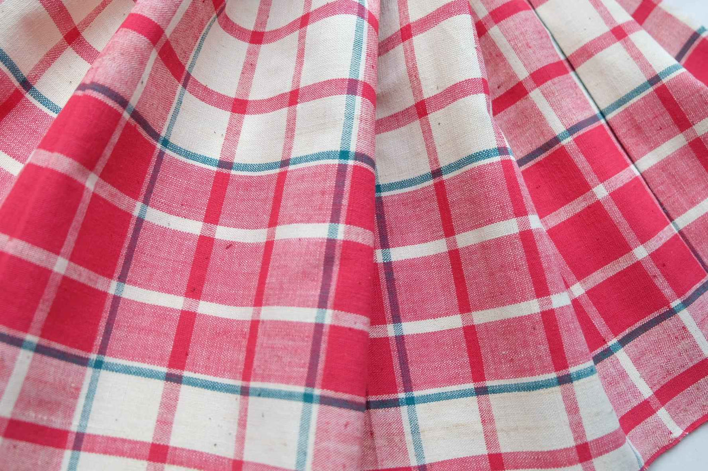 Rose Garden Check: Southern Tǔbù in White & Rose Pink with Green Accents - 37cm Width - BUBBO