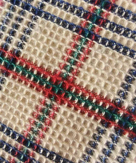 "Scarlet Grid" Waffle Weave Tǔbù - Textured Heritage Scarfing Cloth