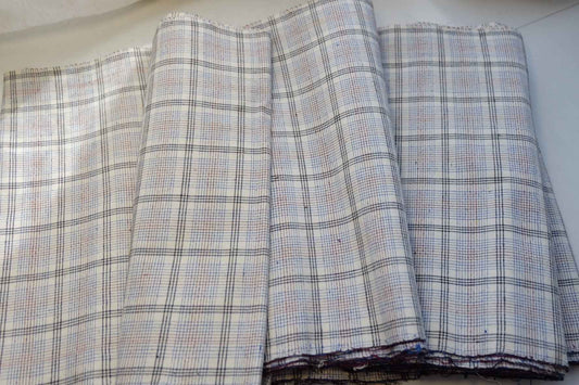 Scholar's Check: Southern Tǔbù in White with Grape & Haze Blue - 31cm Width - BUBBO