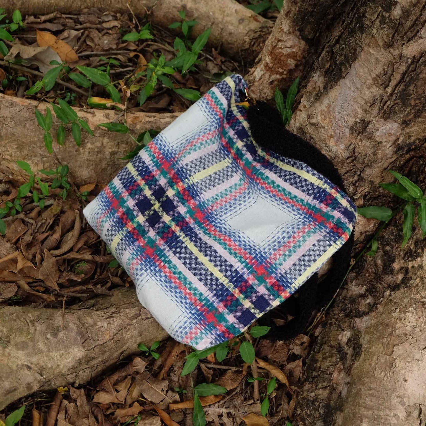 The Artisan Tote - Signature Edition Featuring heritage fabric with "stepped - flower" pattern and a soft faux lambswool strap - BUBBO