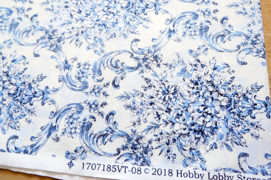Vintage Blue Floral Scroll Cotton – Mill Remnant (1.2 yards) - BUBBO