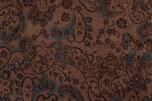 Vintage Paisley Print Cotton Corduroy – Brown – 57” Wide – Approx. 1.75 Yards – One Piece Only - BUBBO