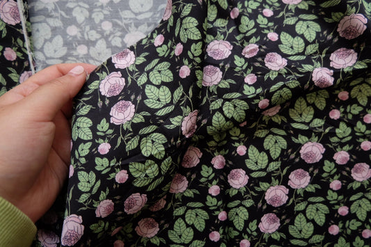 Vintage Rose Print Cotton Fabric – Black Base – 43” Wide – Total 0.77 Yards - BUBBO