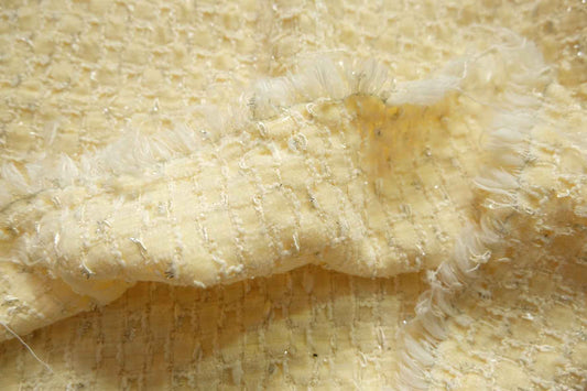 Yellow Tweed Fabric – Bouclé Style, Apparel Factory Deadstock, 2.2 yds Cut - BUBBO