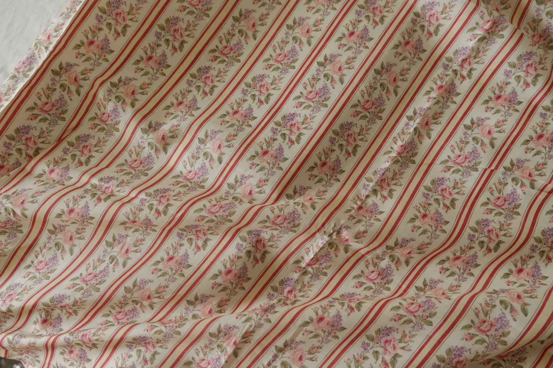Vintage Rose Stripe Cotton Lawn Fabric – 3.3 yd