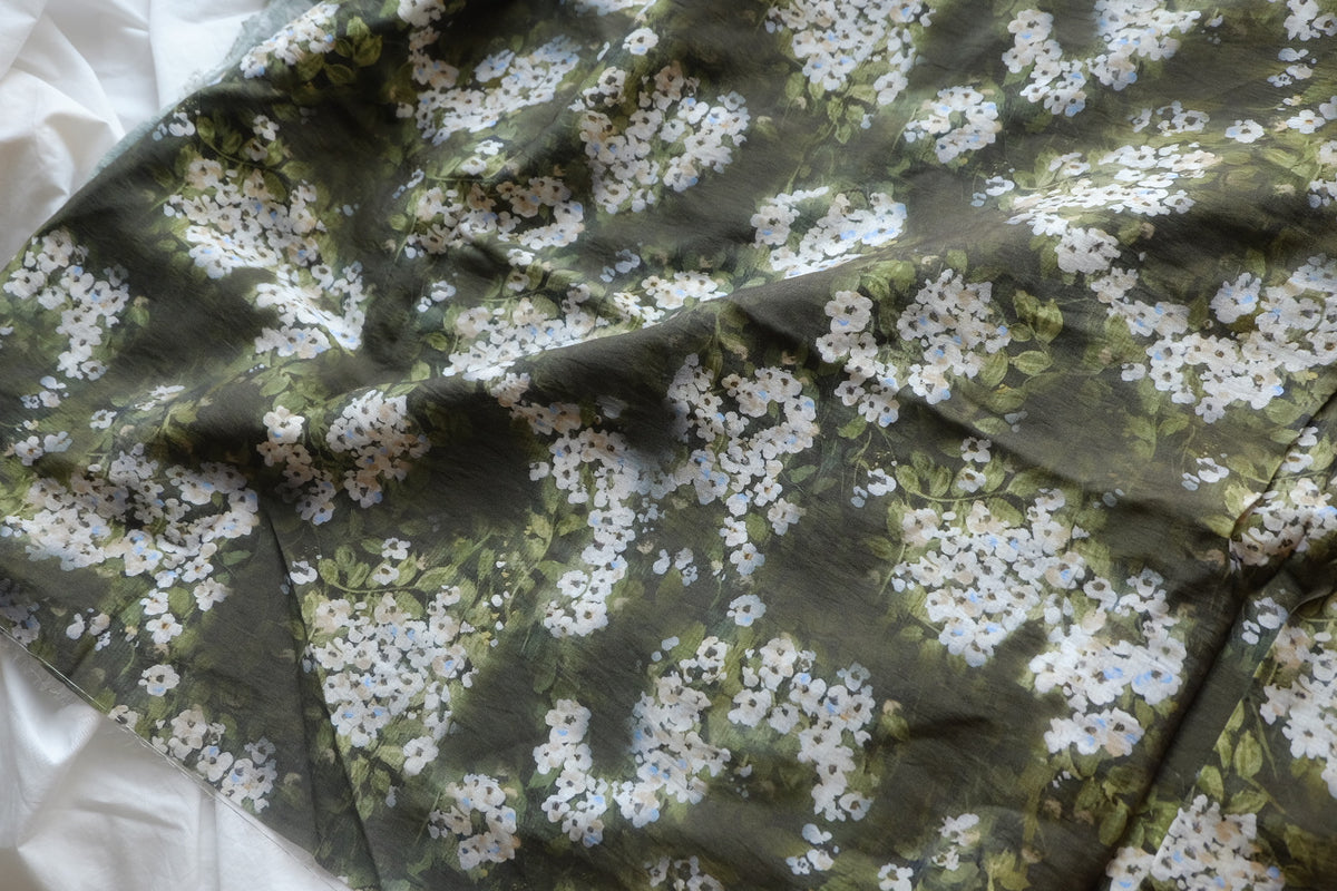 Olive White Floral Cotton Nylon Blend – 3.3 yd
