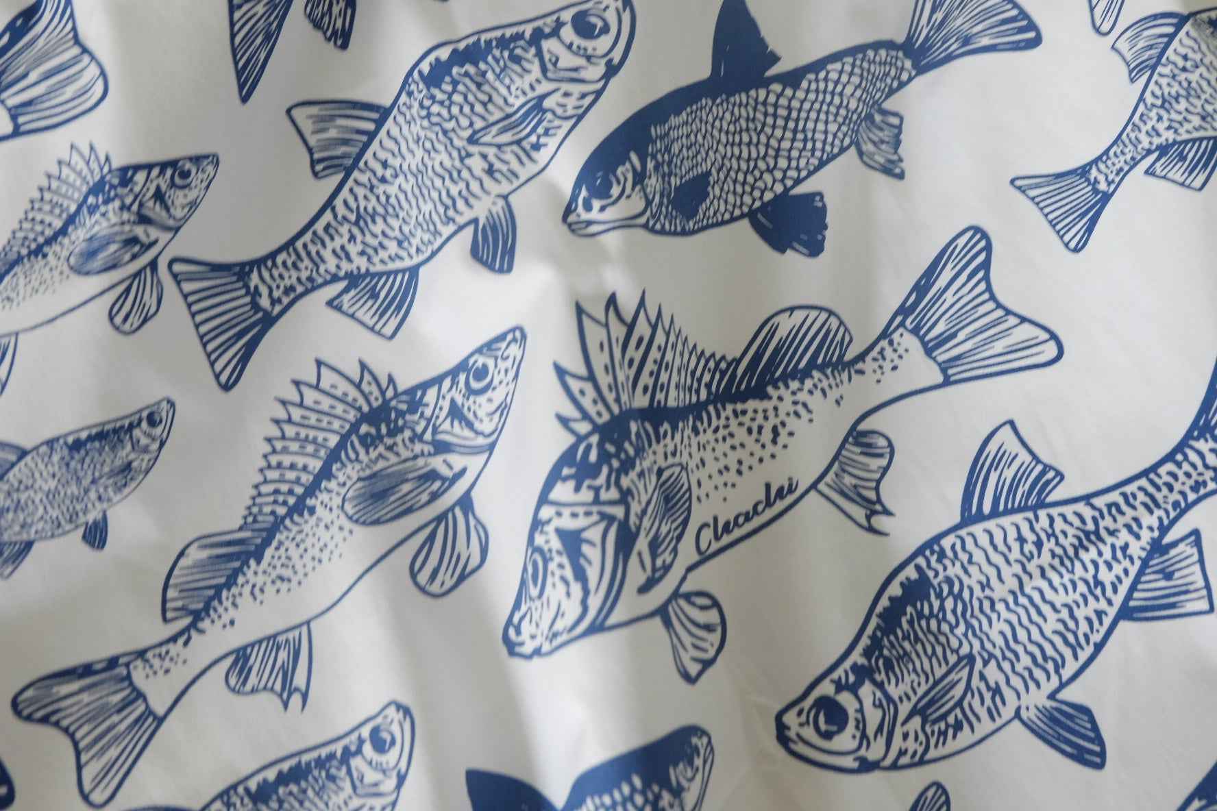 Blue Fish Print Cotton Poplin Fabric – 2.2 Yards