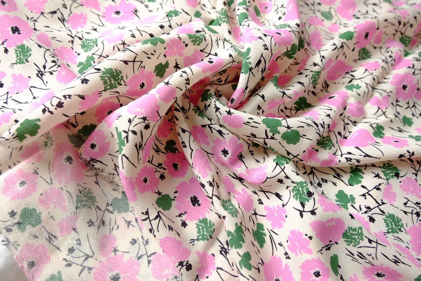 Pink Floral Viscose Dress Fabric - 2.19 Yards