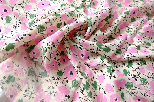Pink Floral Viscose Dress Fabric - 2.19 Yards