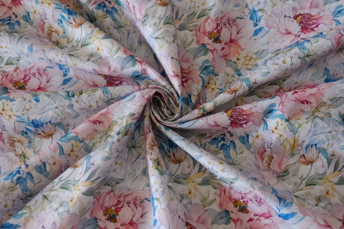 Blushing Peony Garden – Floral Cotton Fabric – 1.64 yd