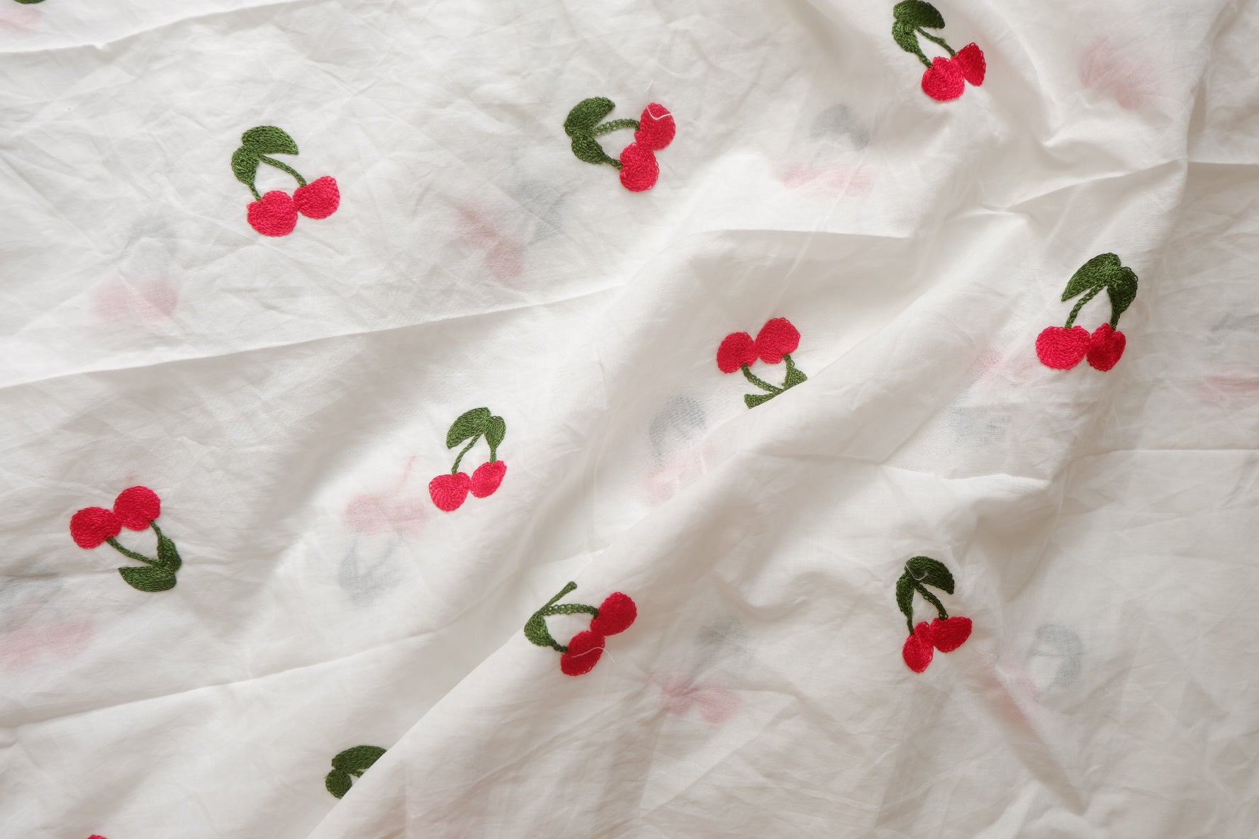 Cherry Embroidered Ultra-Light Cotton Voile, 2.2 Yards