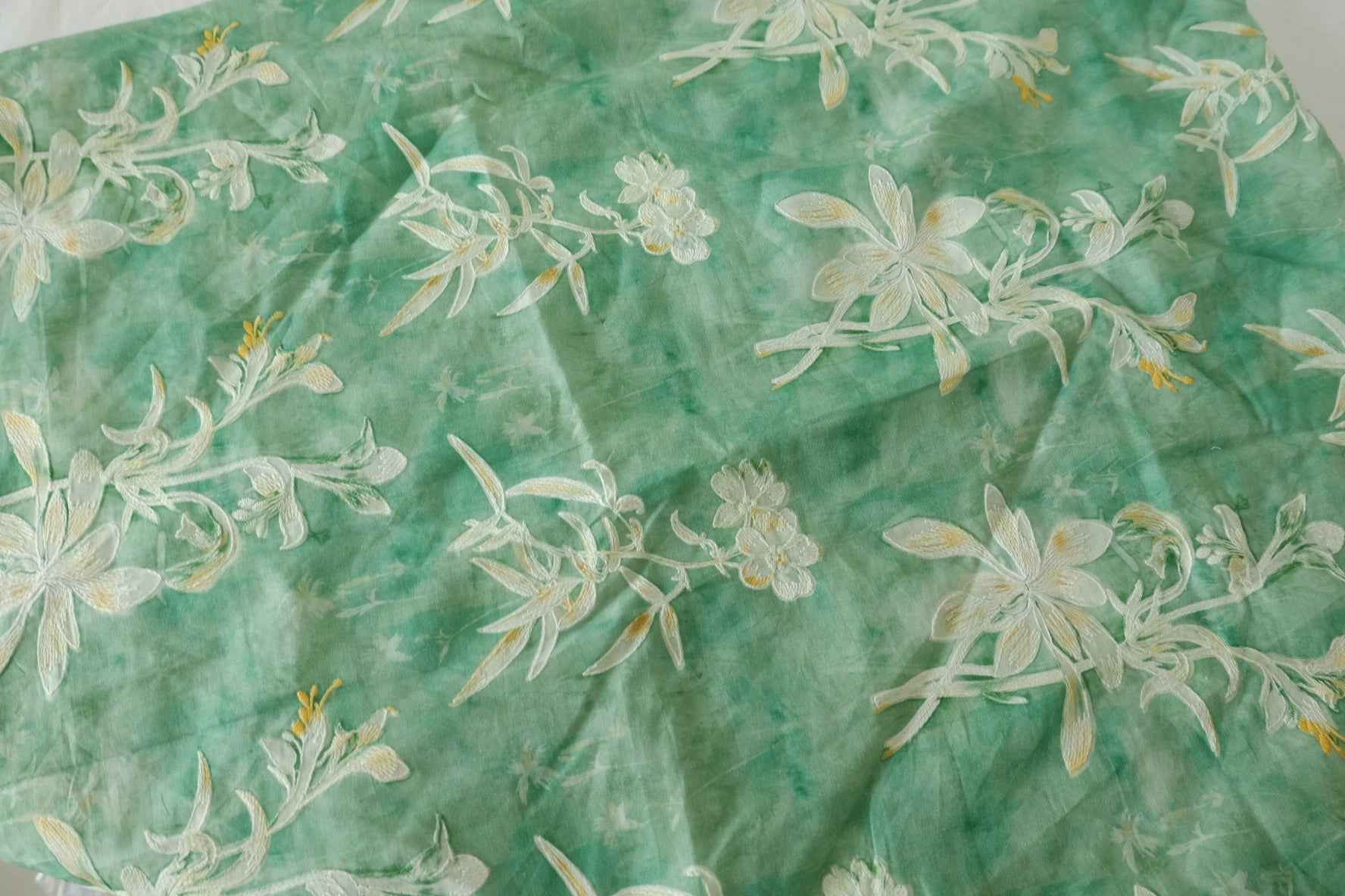Embroidered Floral Cotton Voile Fabric – 3.1 yd