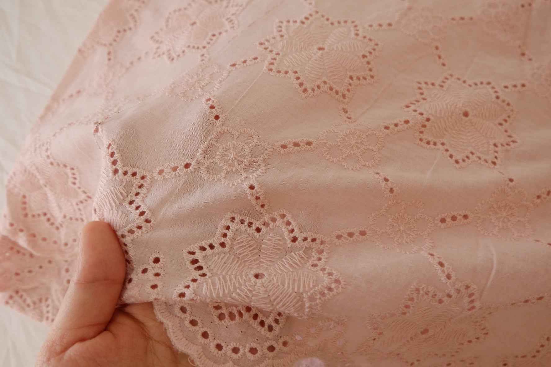 Blush Pink Embroidered Cotton Eyelet Fabric – 2.2 yd