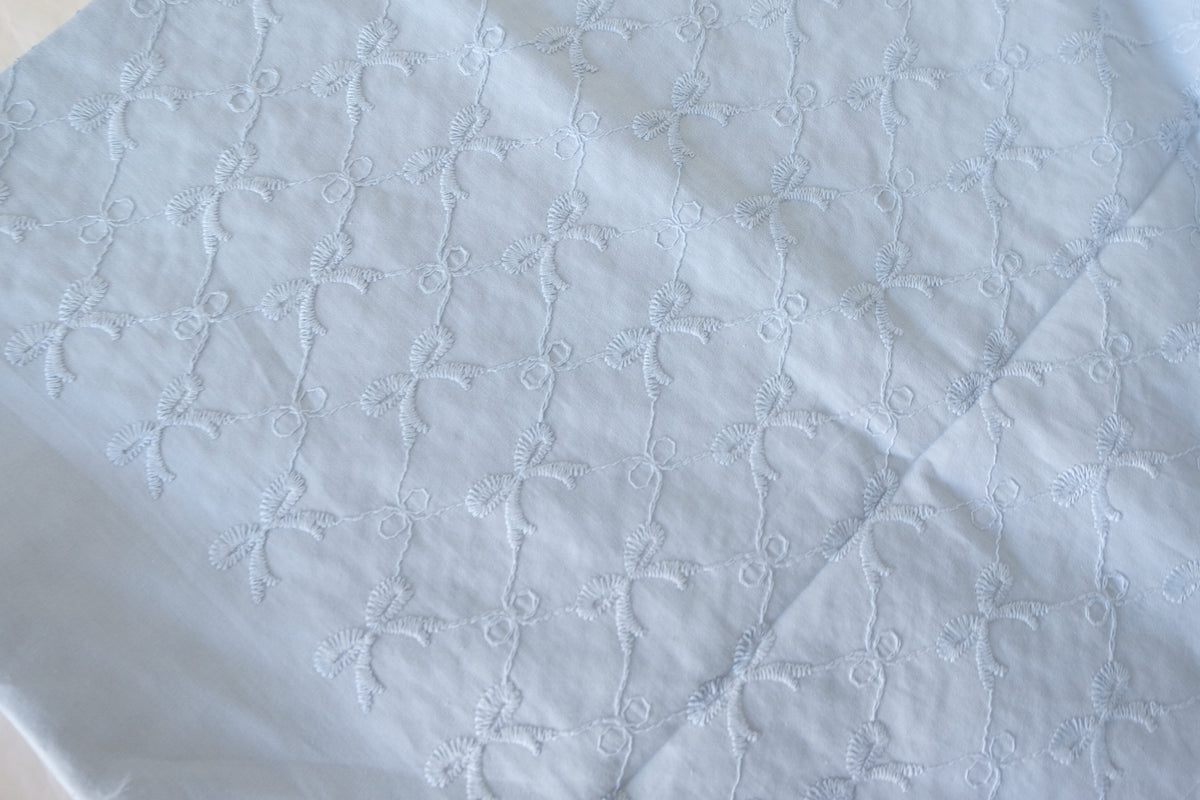 White on White Geometric Floral Embroidered Cotton – 2.2 yd