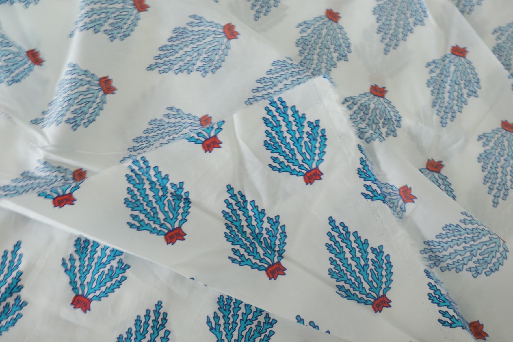 Blue Coral Print Soft Cotton Fabric – 2.2 yd