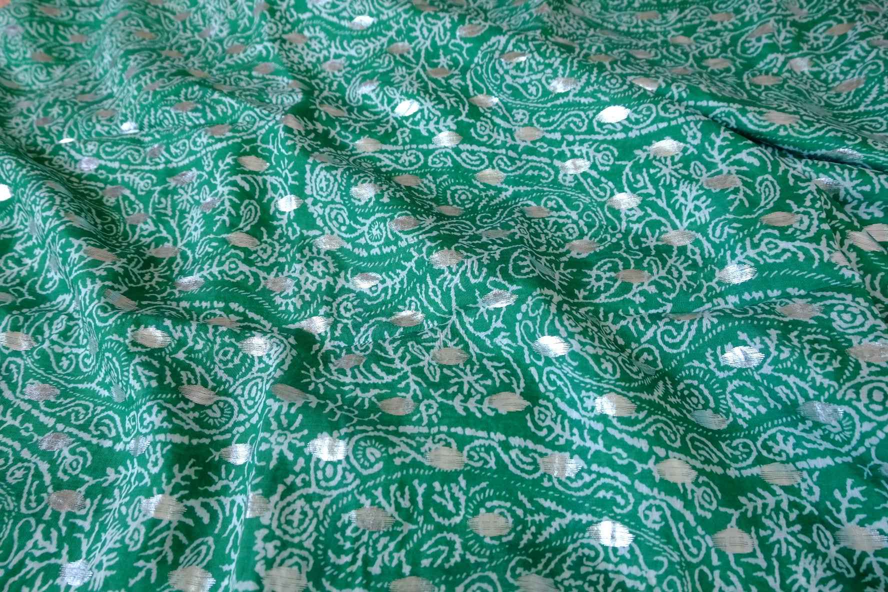 Green Metallic Paisley Rayon Challis Fabric - 2.19 yd