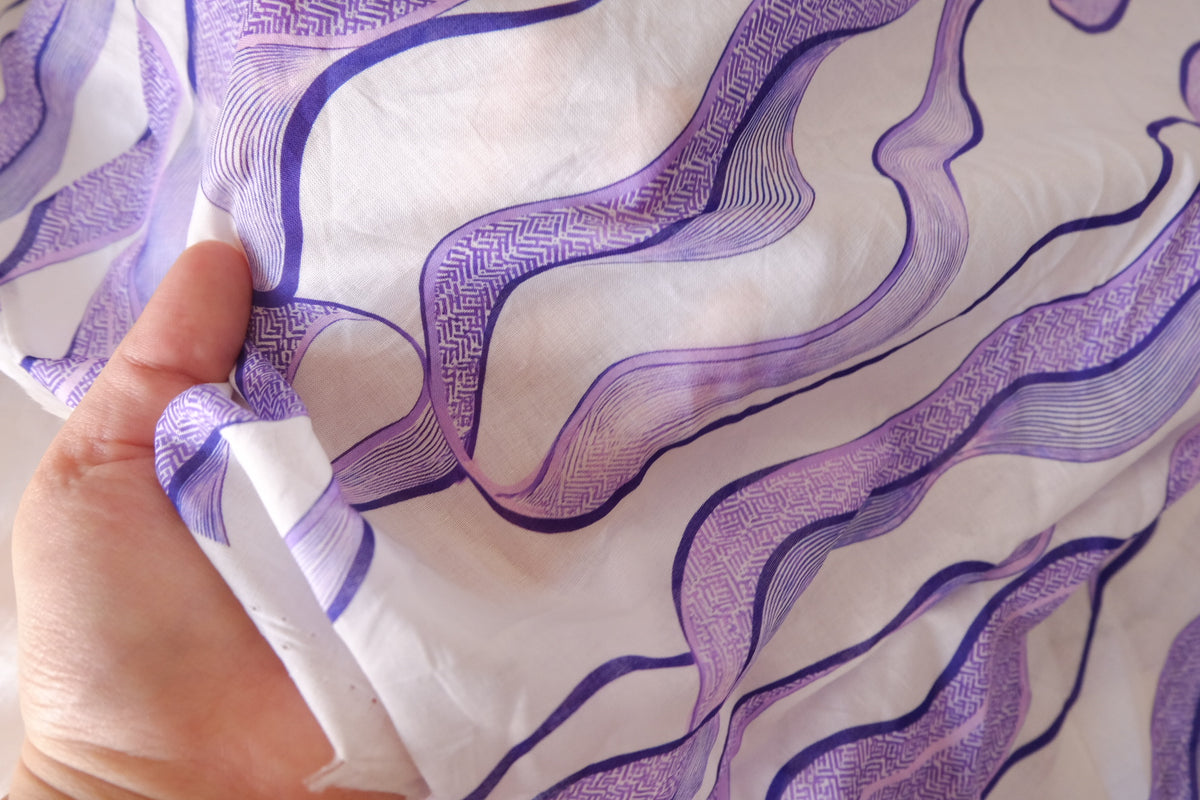 Lavender Waves – Abstract Print Cotton Voile Fabric | 2.2 Yards