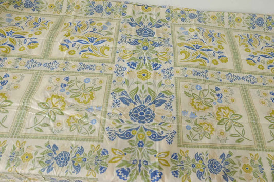 Blue Green Tile Floral Cotton Poplin Fabric – By the Yard
