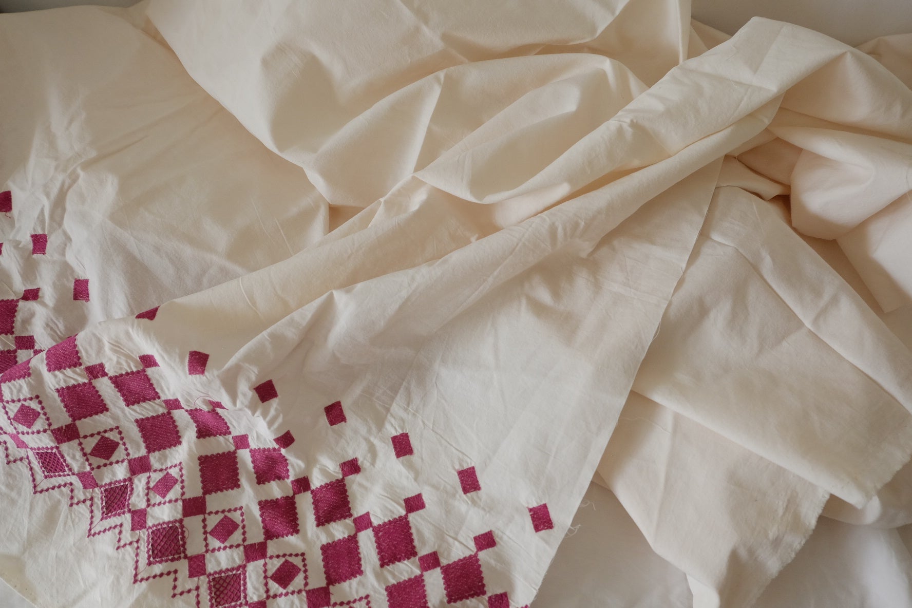 Magenta Border Embroidered Cotton Poplin – 1.9 yd