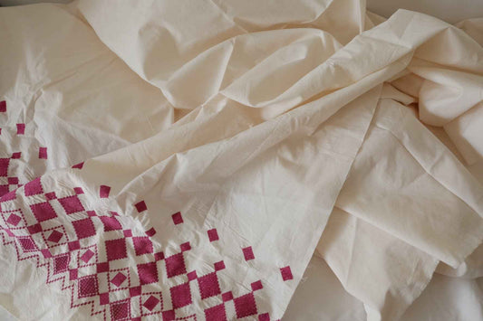 Magenta Border Embroidered Cotton Poplin – 1.9 yd