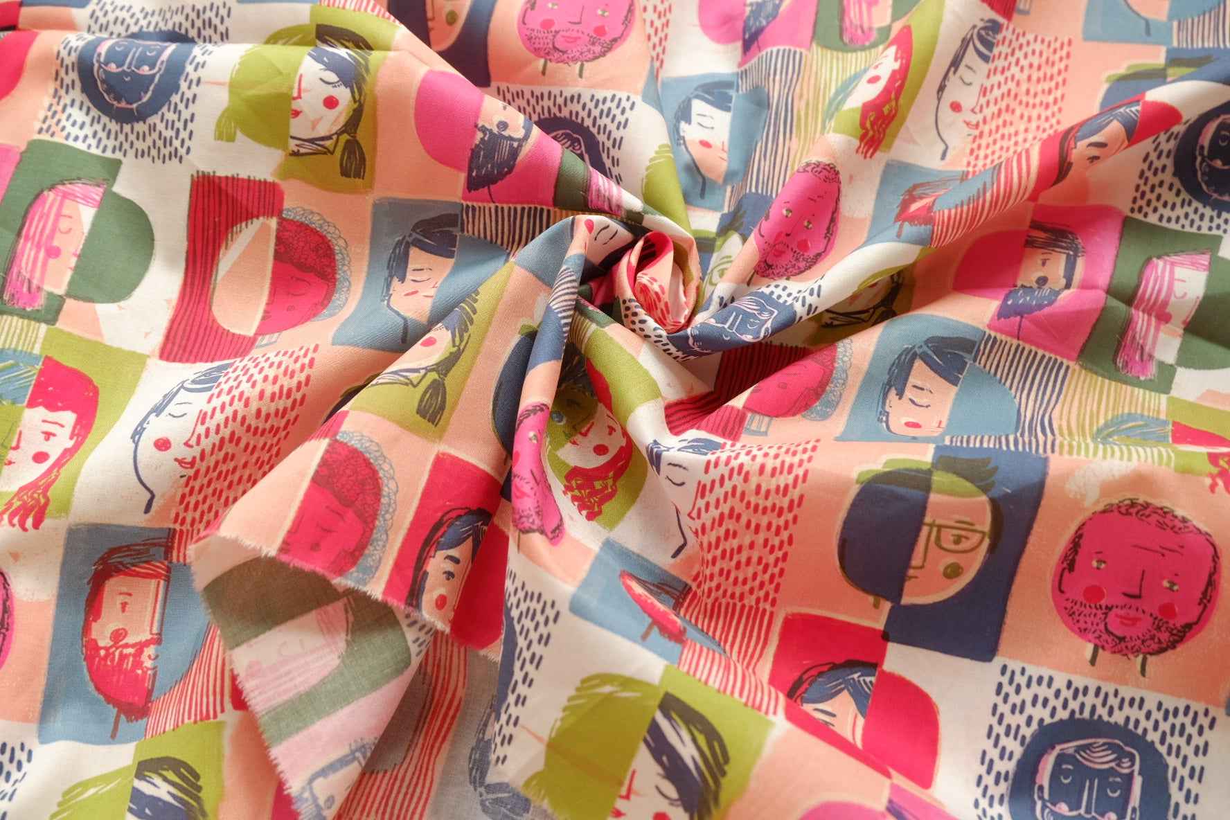 Abstract Faces Cotton Poplin Shirting, Lightweight Crisp, 2.19 Yards
