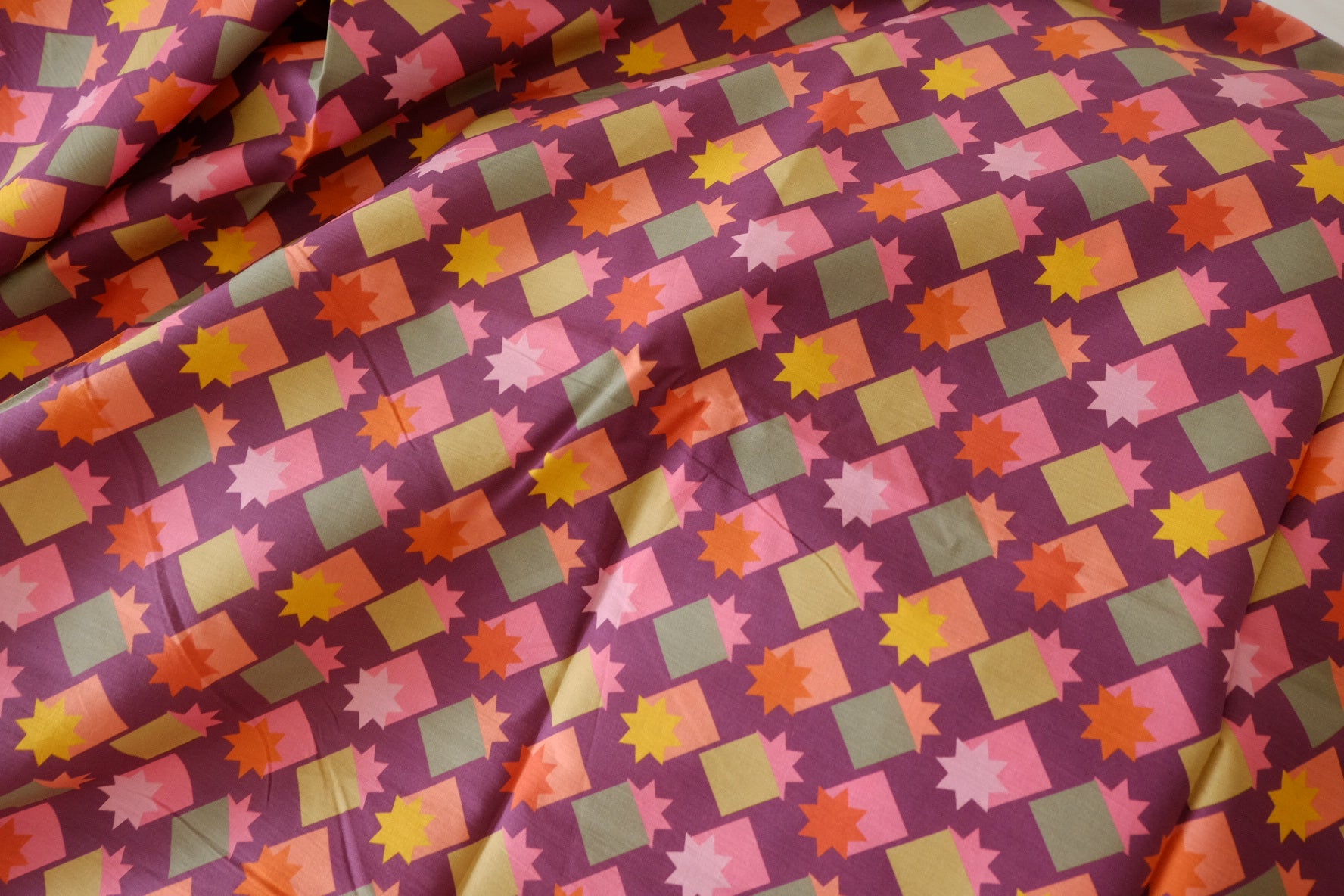 Plum Geometric Star Cotton Lawn – 2.7 yd