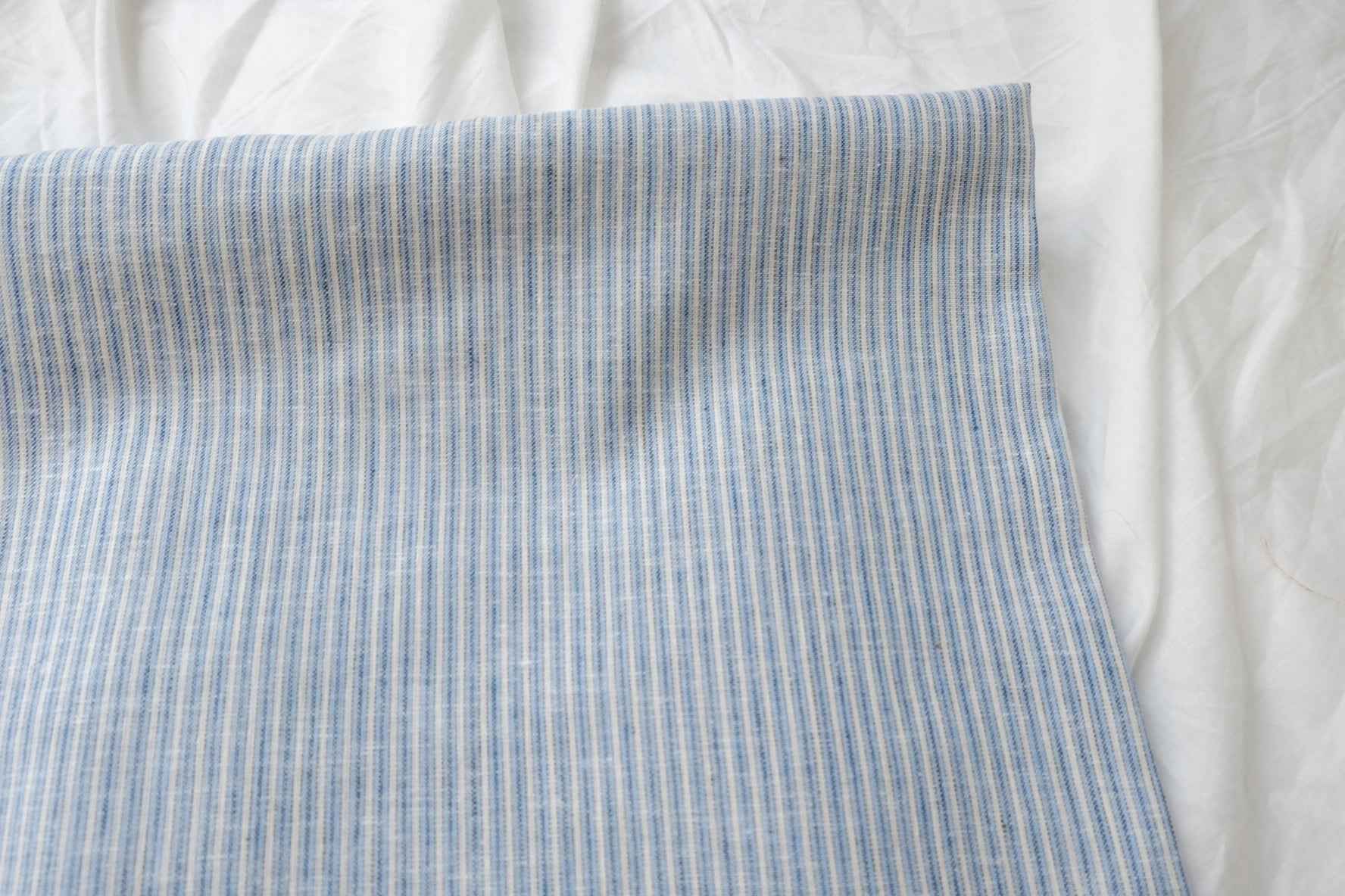 Blue Stripe Ramie Cotton Linen Fabric, Crisp Summer Weight for Tops and Shorts, 2.19 Yards