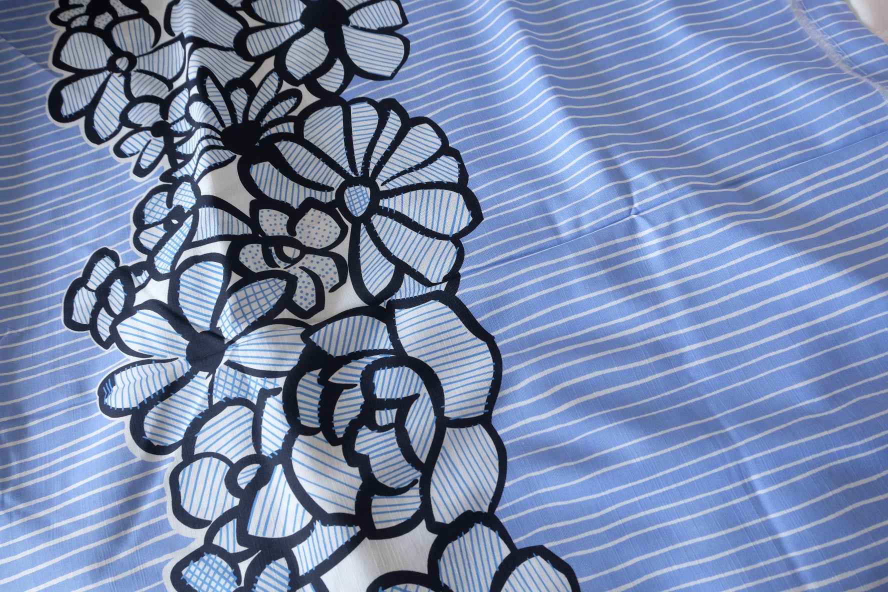 Blue Floral Border Cotton Lawn Fabric – 3 yd