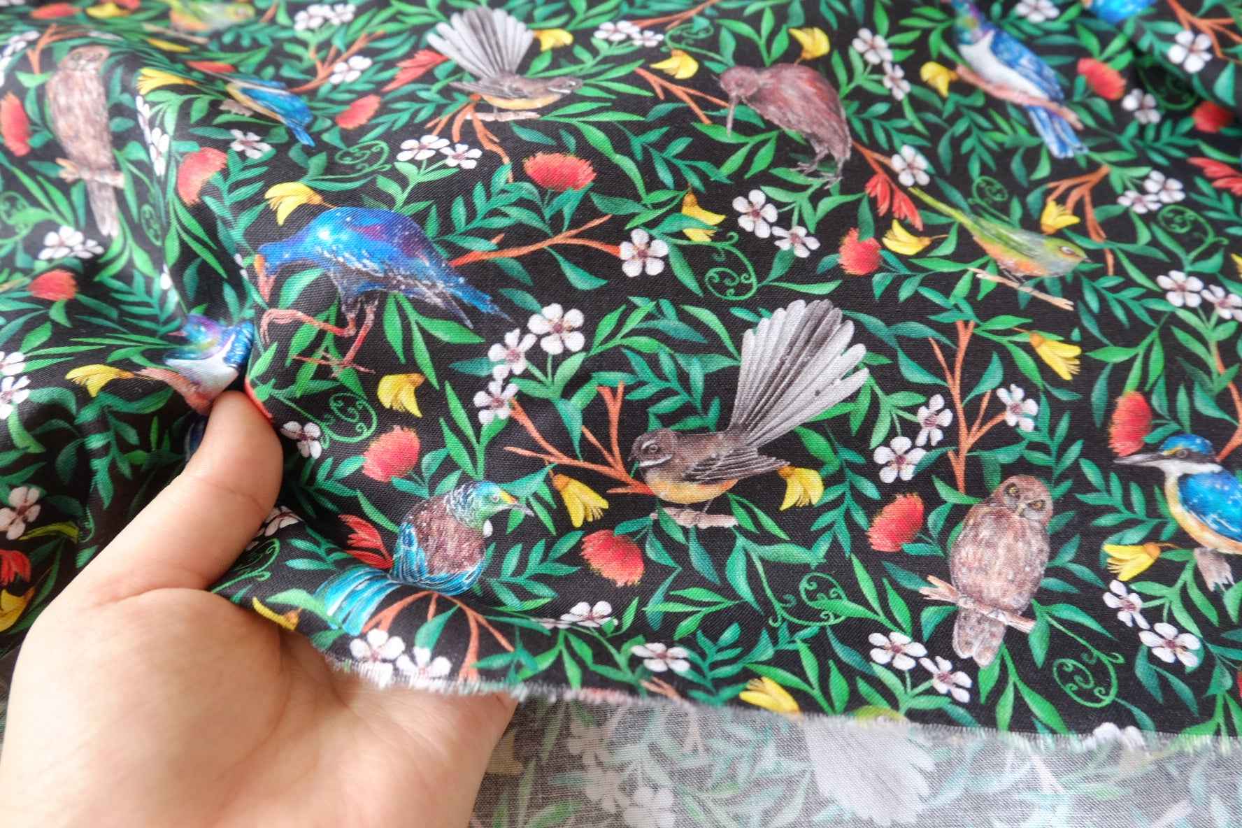 Tropical Bird Print Cotton Fabric — 2.19 yd Piece
