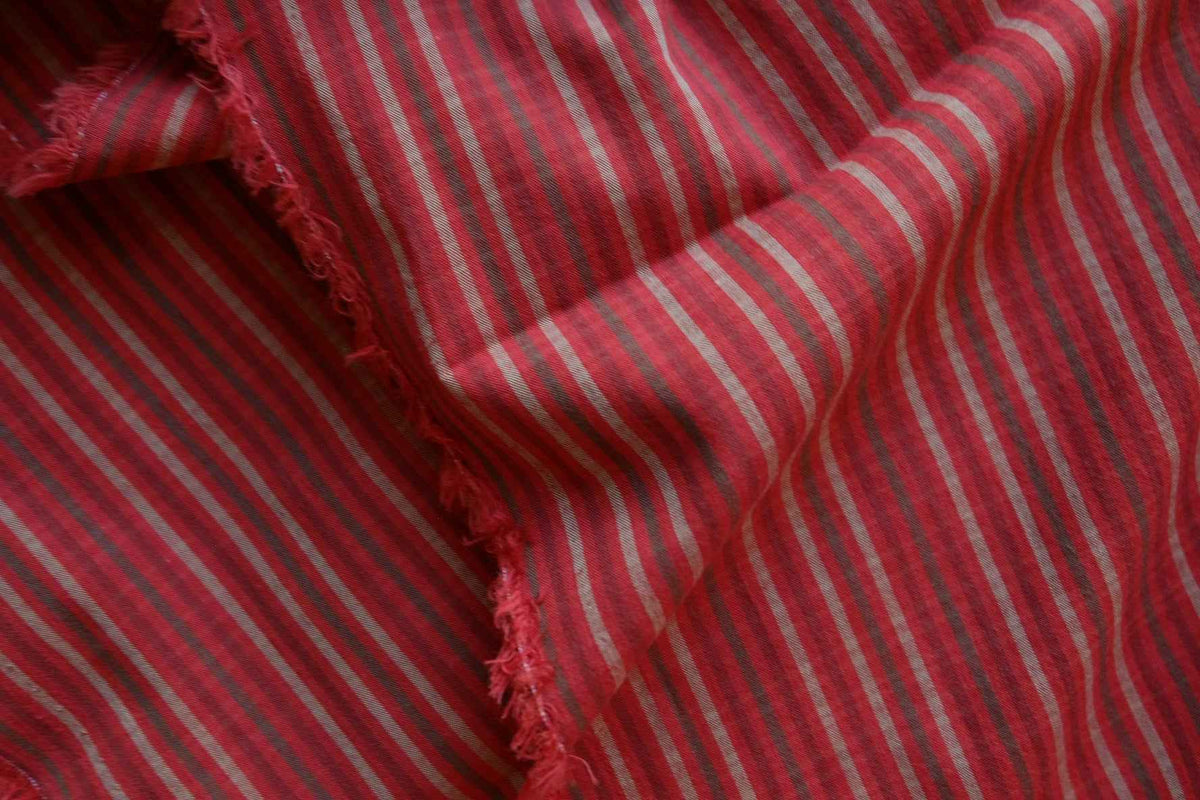Tomato Red Striped Yarn-Dyed Cotton Shirting – 2.19 yd