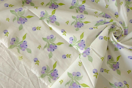 Summer Blueberry Sprig Print Cotton Lawn Fabric – 4.37 yd Piece