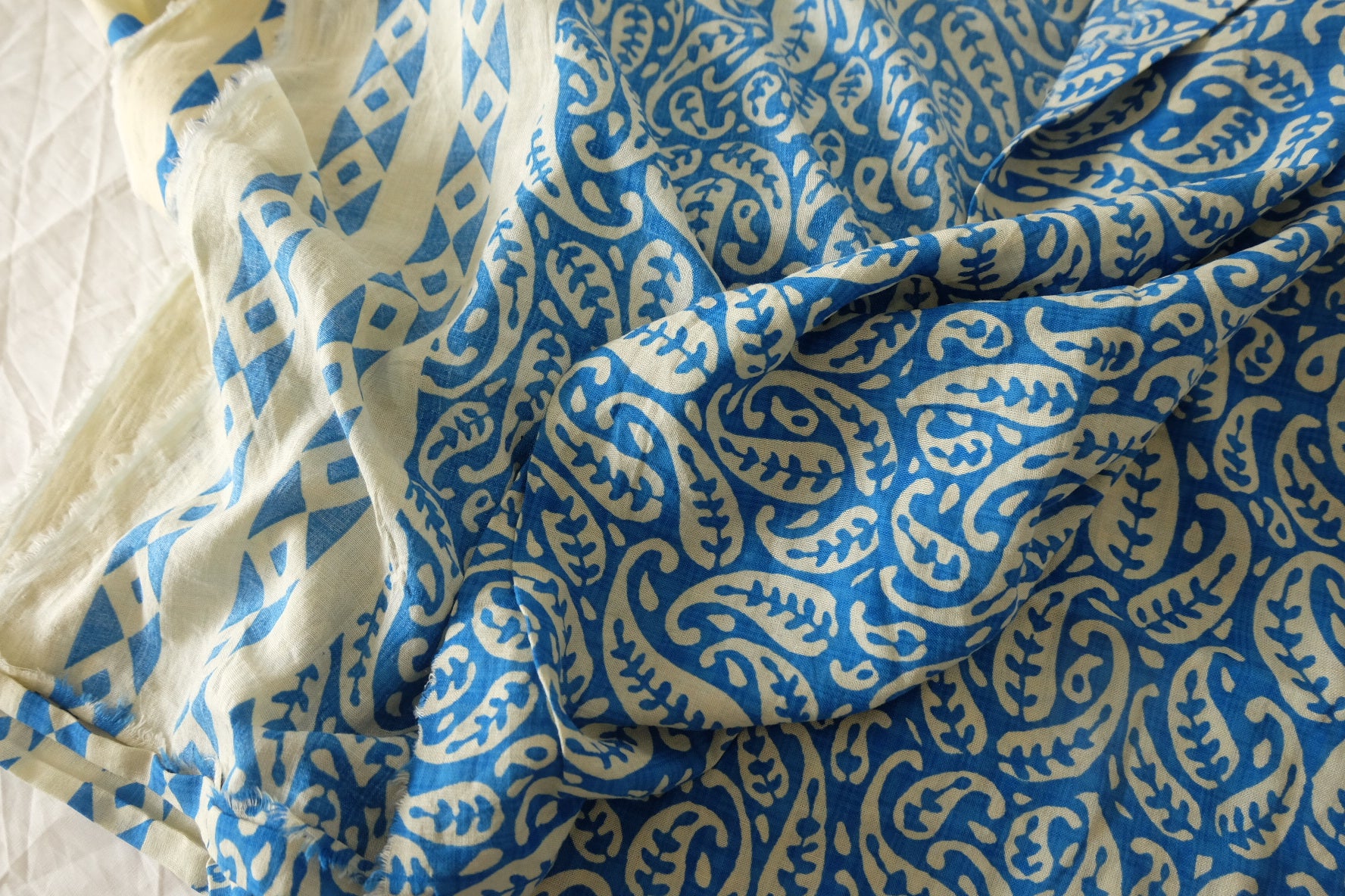 Indigo Blue Paisley Border Print Lightweight Cotton Fabric – 3.28 yd Piece