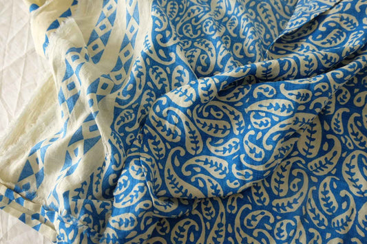 Indigo Blue Paisley Border Print Lightweight Cotton Fabric – 3.28 yd Piece