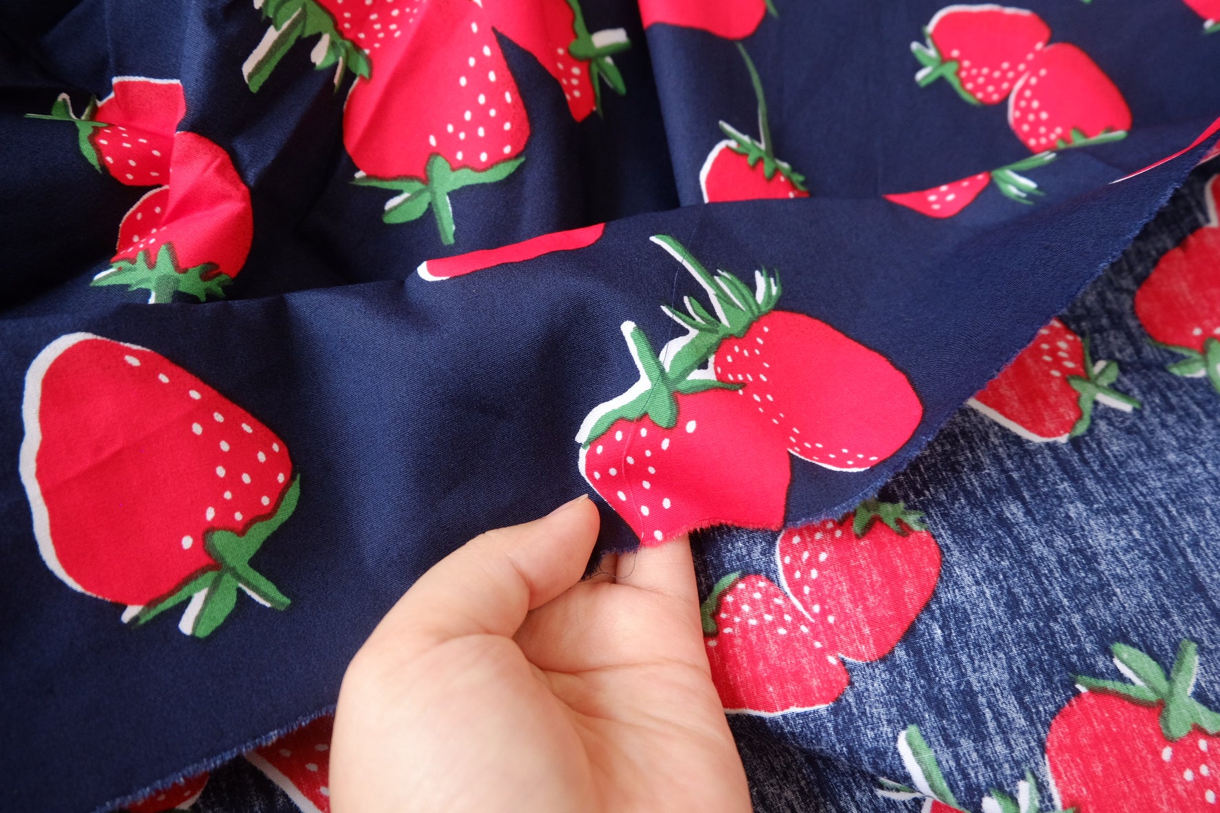 Strawberry Print High-Density Cotton Poplin Fabric, 3.28 Yards