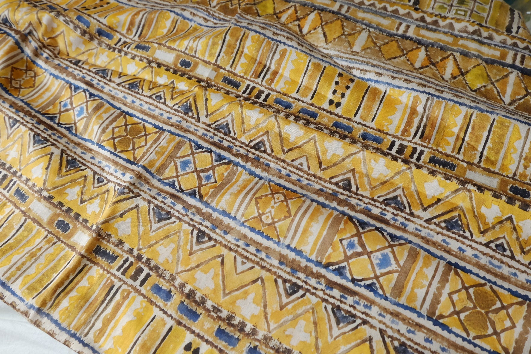 Ochre Geo 80s Cotton Sateen Fabric - 2.19 yd