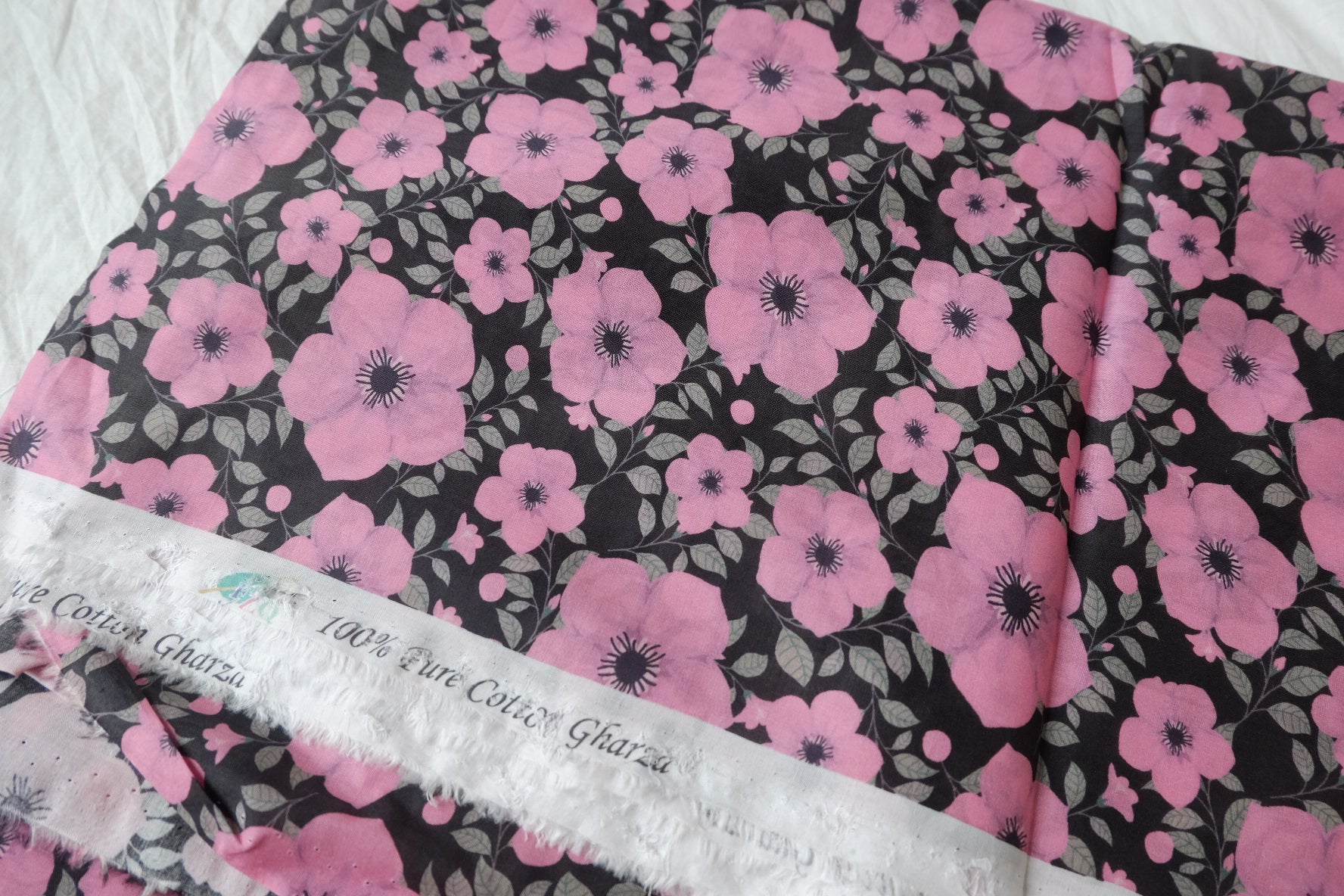 Pink Floral 80s Cotton Voile, 3.28 Yards