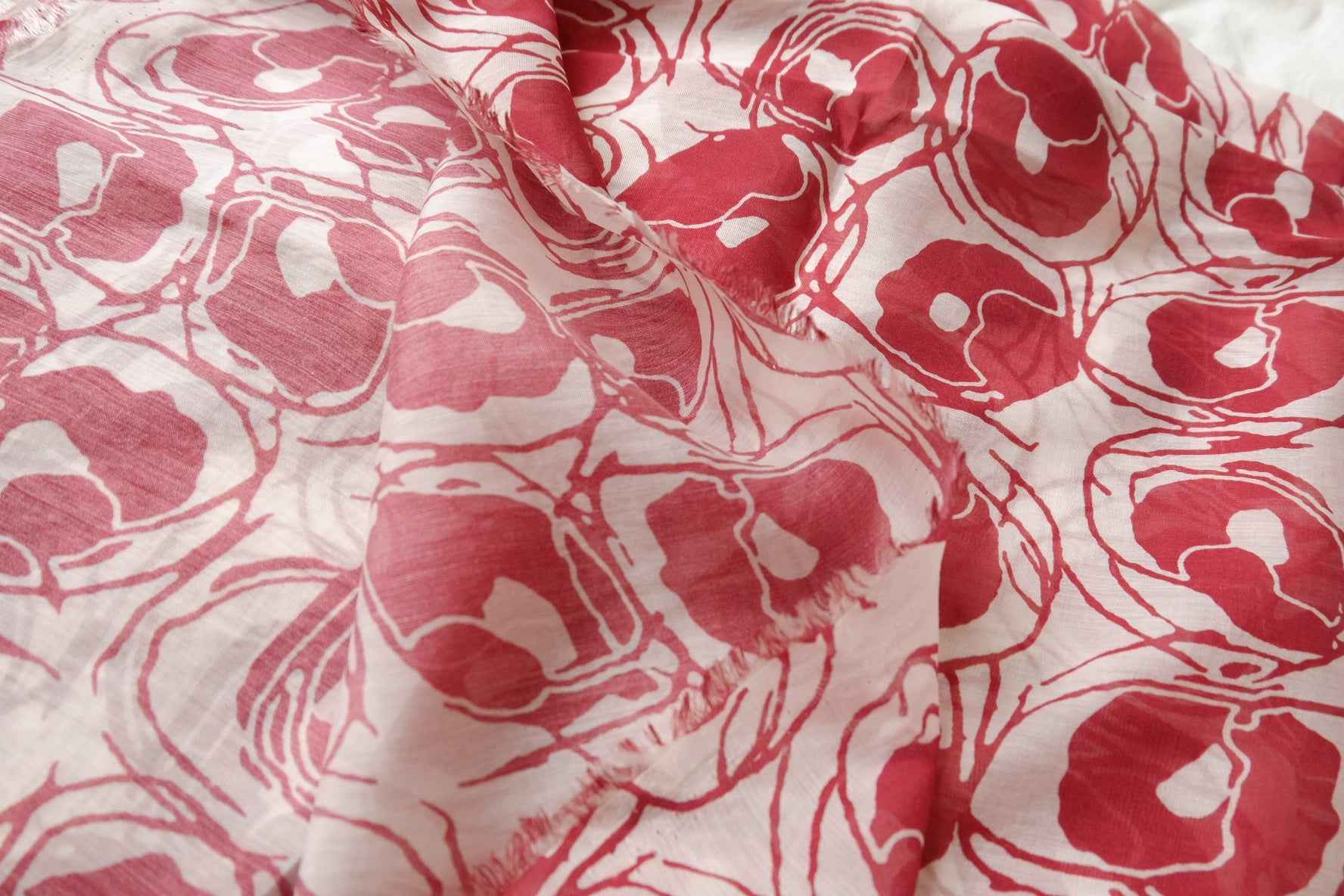 Sheer Red Line Floral Tencel-Cotton Fabric - 2.19 yd