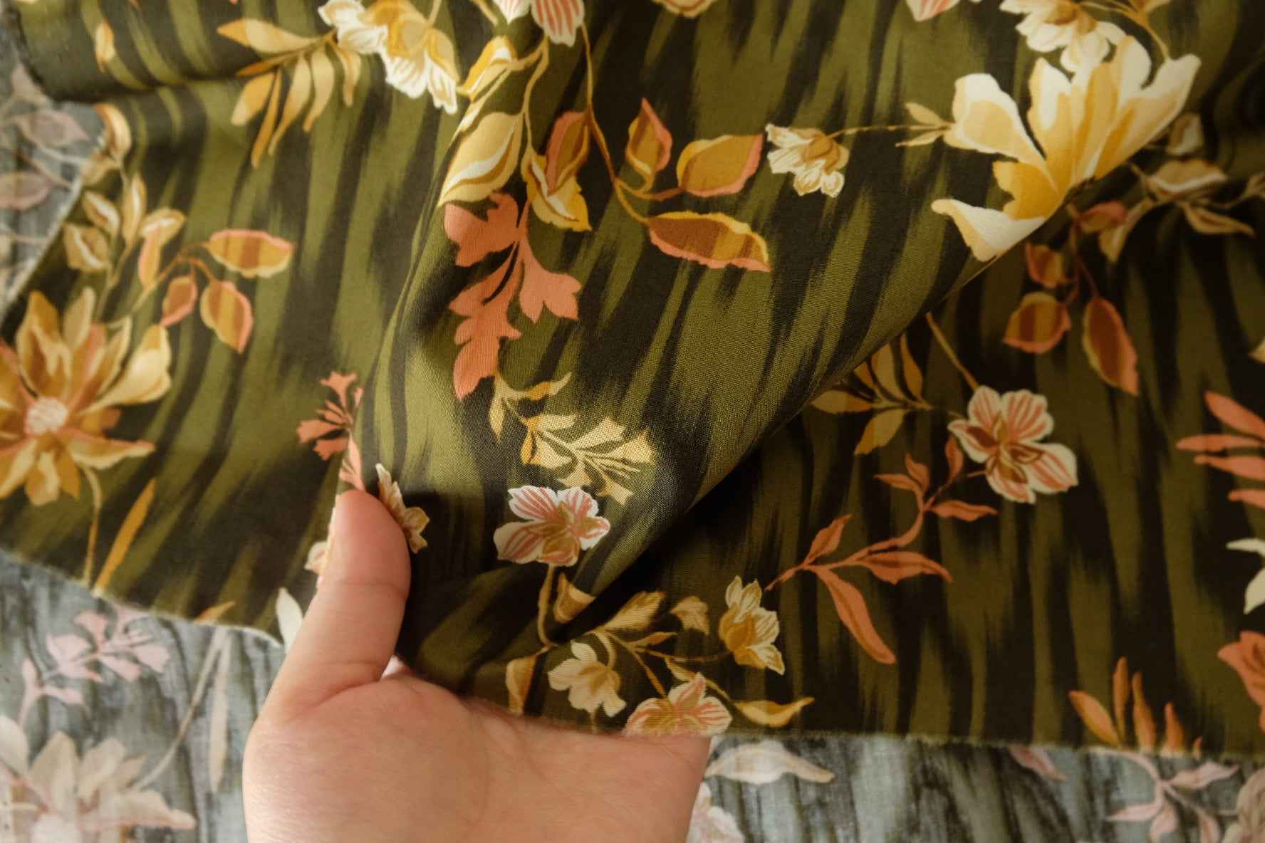 Olive Green Vintage Floral Cotton Poplin –1.64 yd