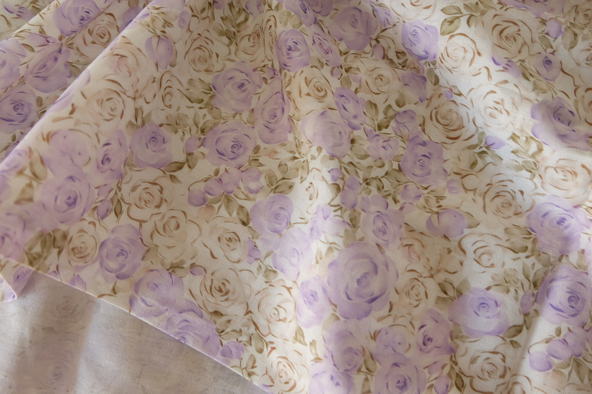 Lavender & Cream Vintage Roses Cotton Poplin – 3.28 yd