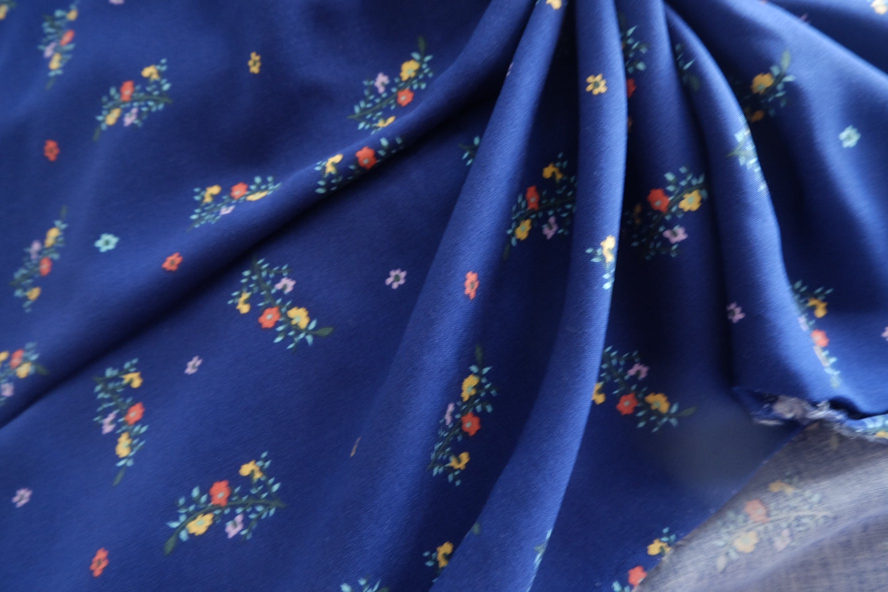 Navy Tiny Floral Cupro Fabric - 1.64 yd