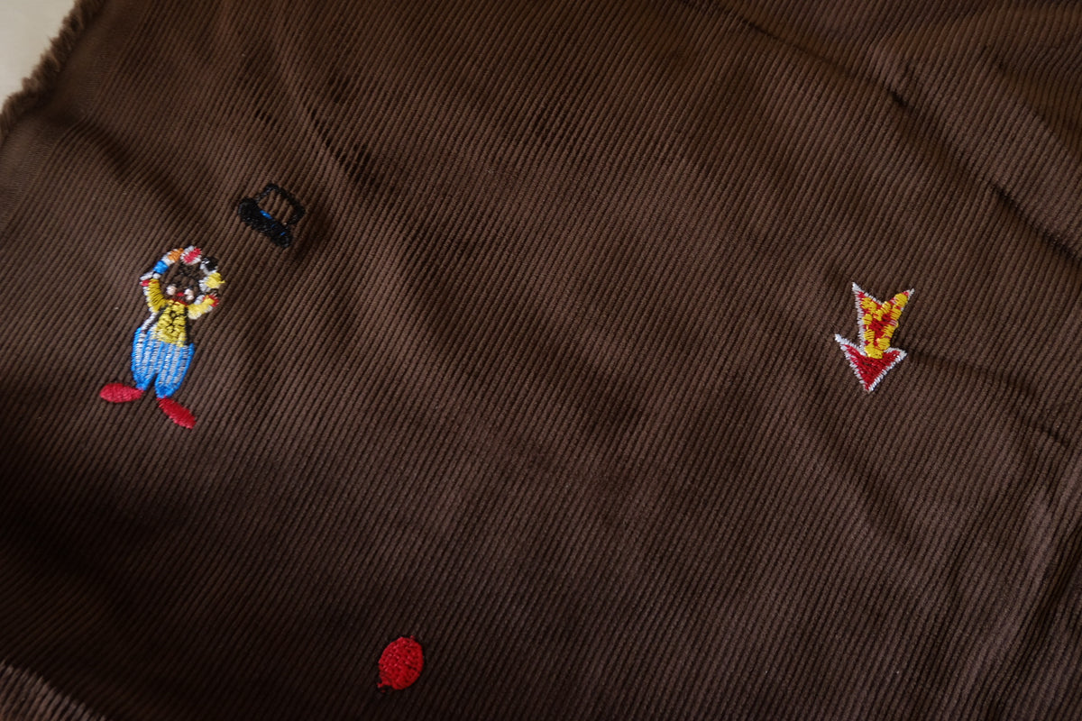 Little Adventures – Embroidered Brown Cotton Corduroy Fabric | 2.2 Yards