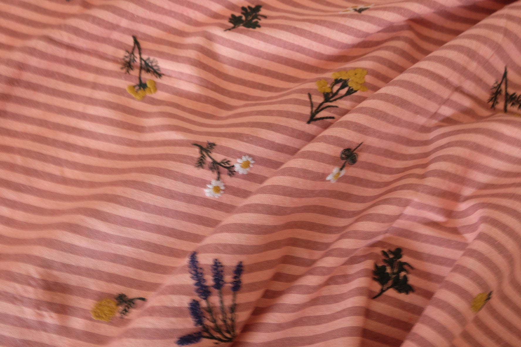 Embroidered Linen Cotton Stripe Fabric – Pink Woven Texture – 1.4 yd