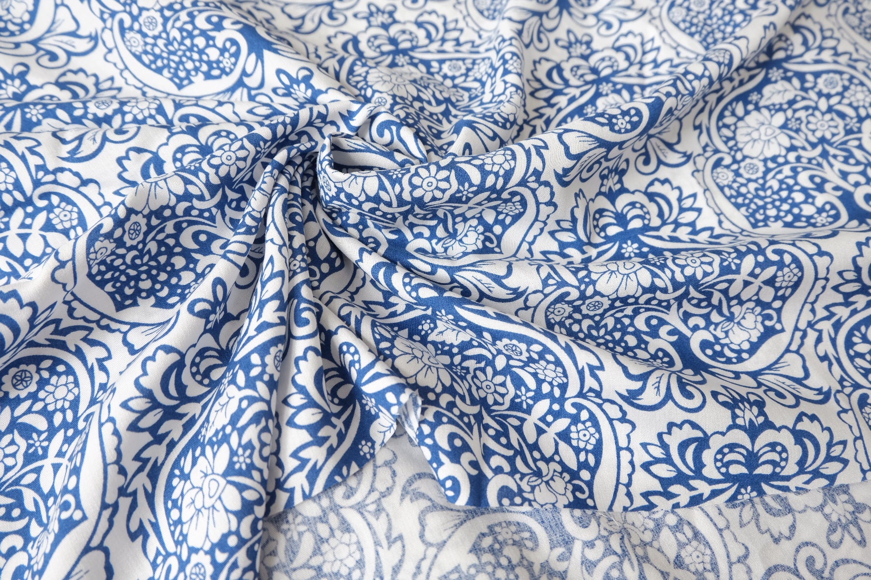 Blue & White Ornamental Tencel Cotton, 1.64 Yards