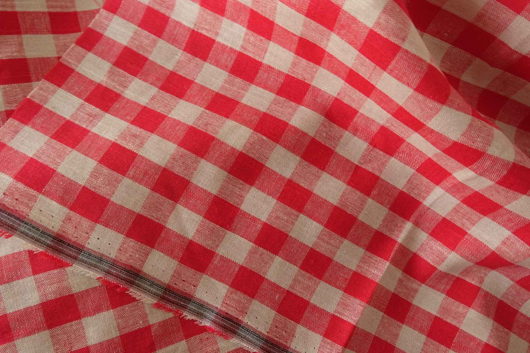 Pure Linen Gingham Fabric – Red & White Woven Check – 2 yd