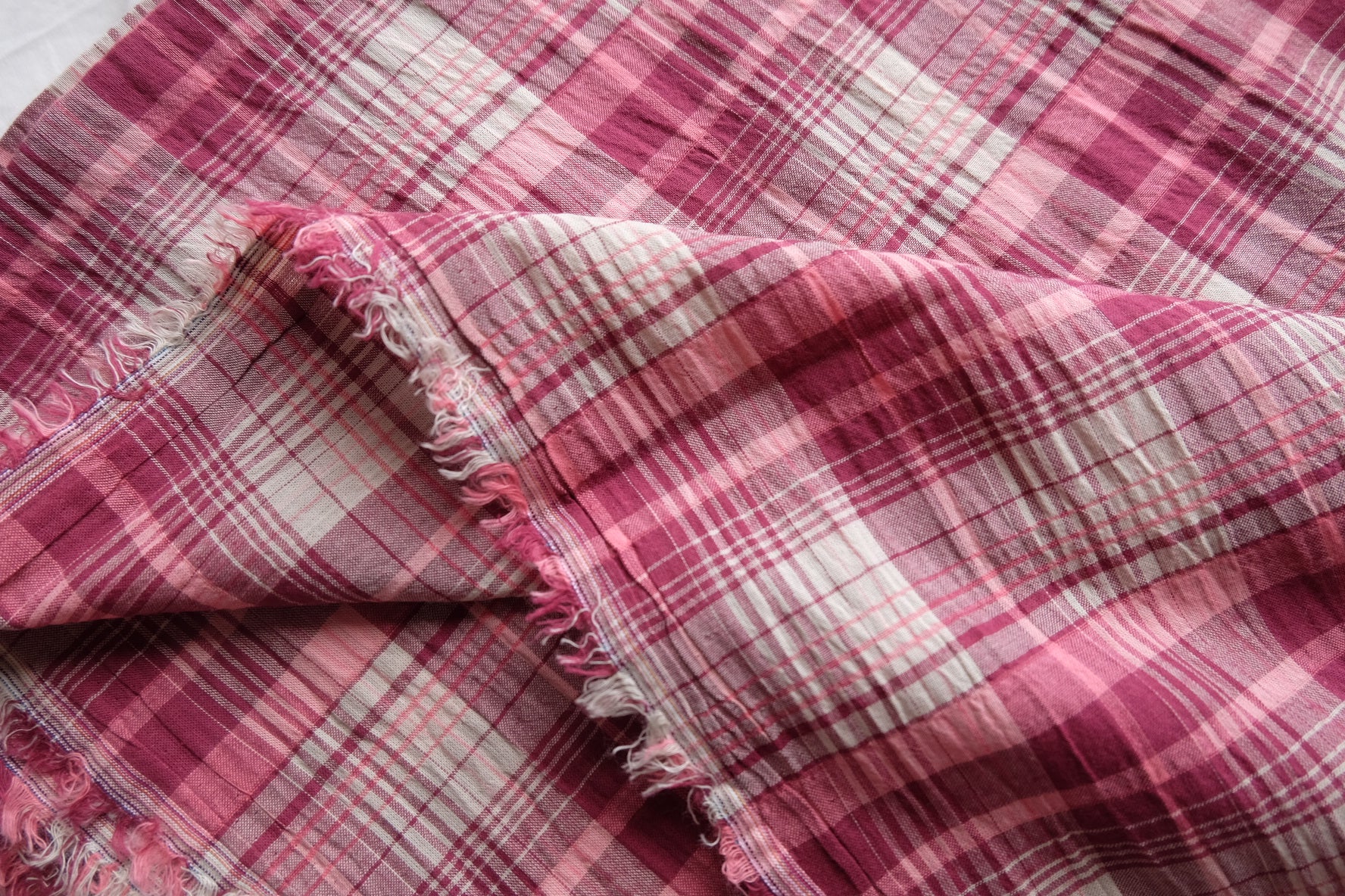 Pink Crinkled Plaid Cotton – 2.2 yd