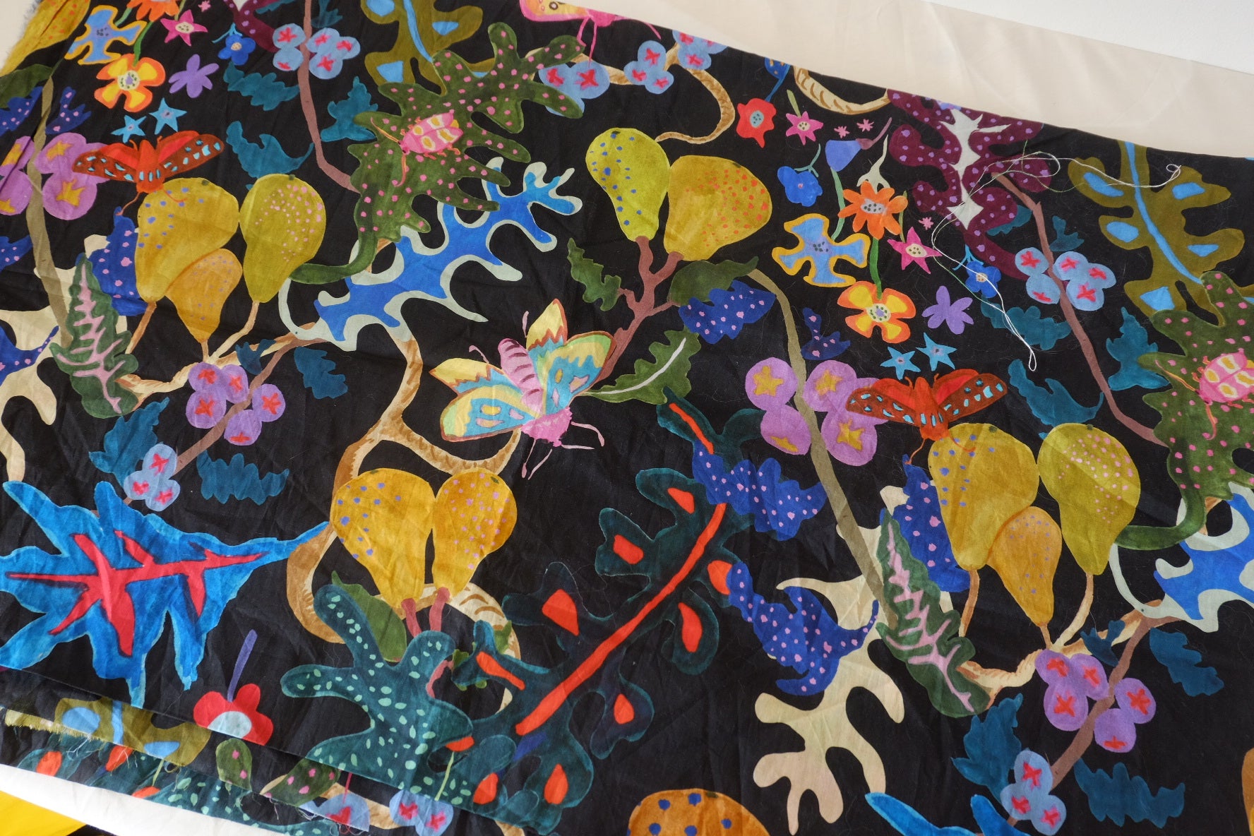 Fantasy Garden Cotton Lawn Fabric – Colorful Butterfly & Floral Print – 2 yd