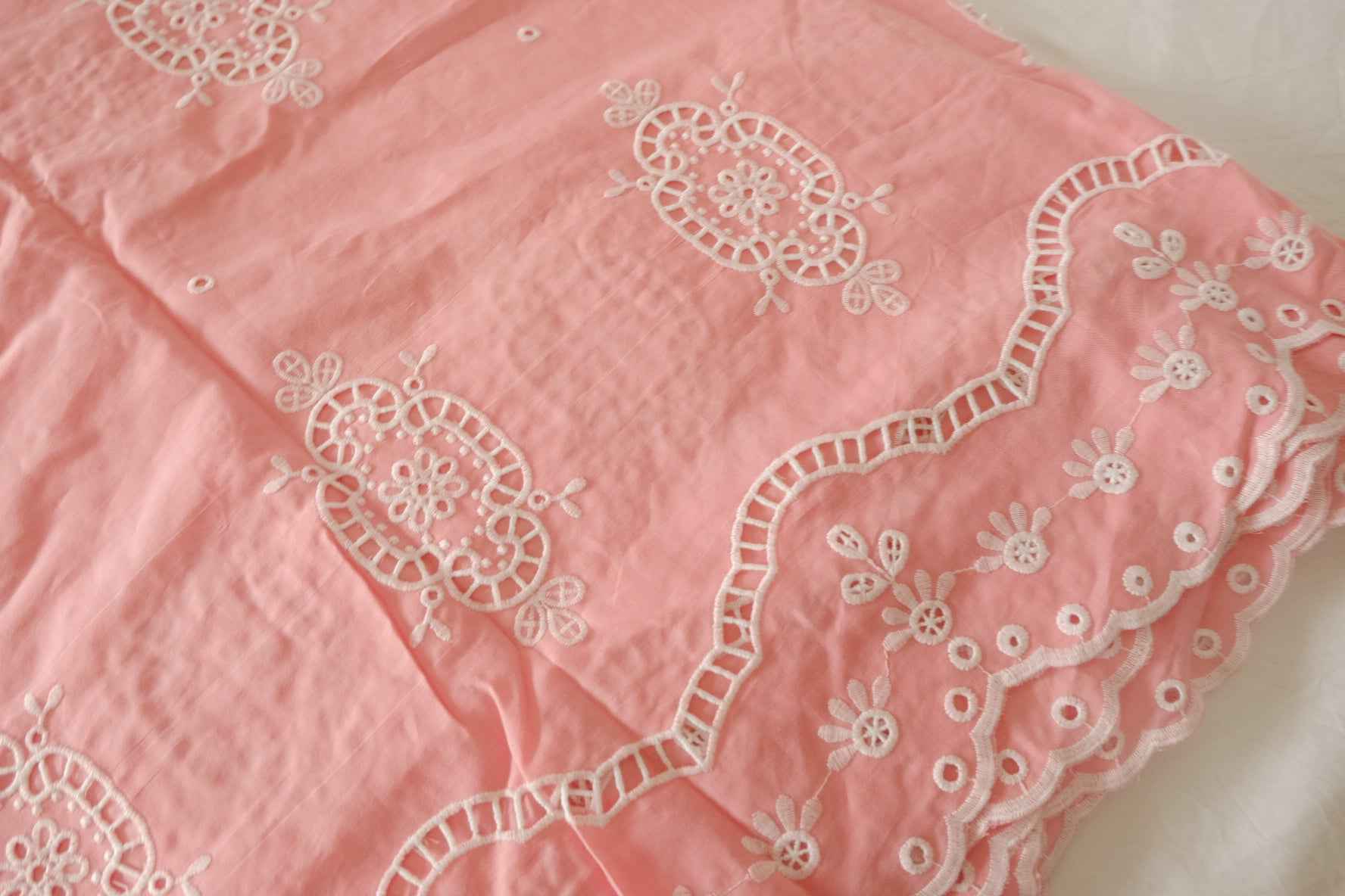 Coral Pink Double Border Embroidered Cotton — 2.46 yd