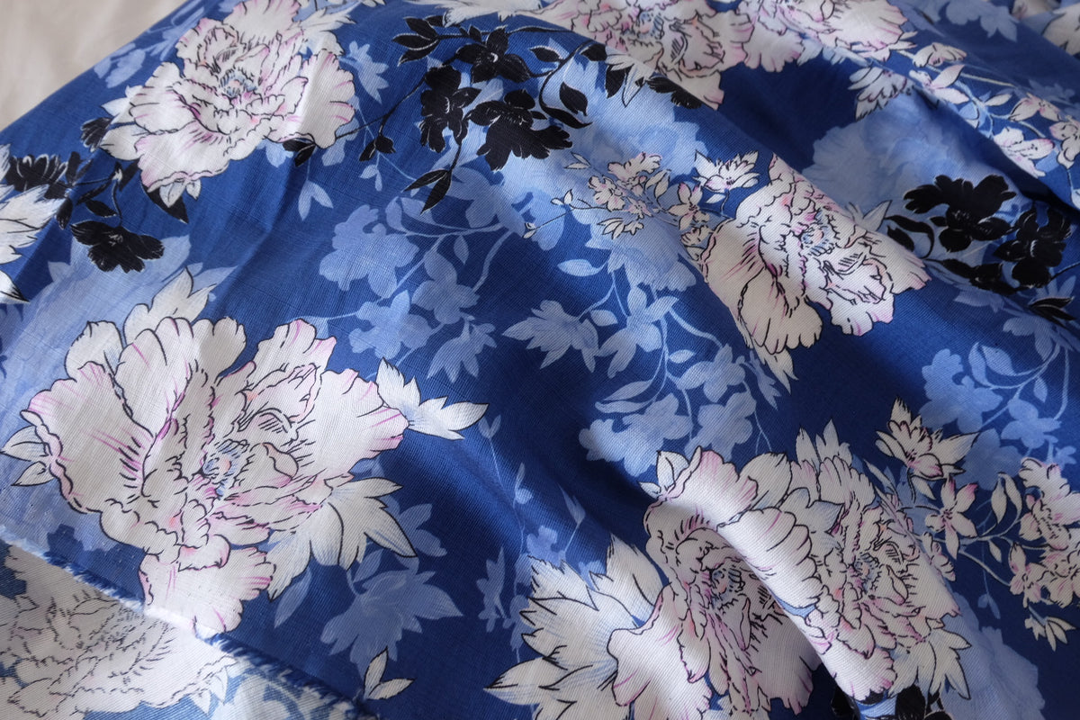 Blue Peony Garden Tencel Ramie Blend – 3.28 yd