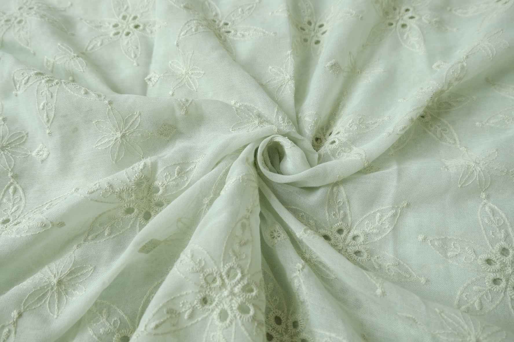 Embroidered Tencel Linen Fabric with Eyelet Lace Edge, Airy Dress Weight, 2.62 Yards
